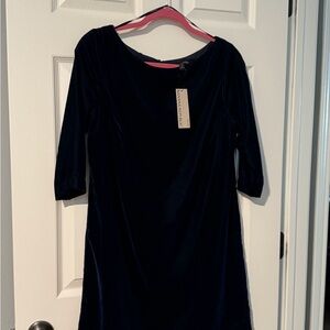 NWT Banana Republic Petite Blue Velvet Elbow-Length Sleeve Boat Neck Shift Dress